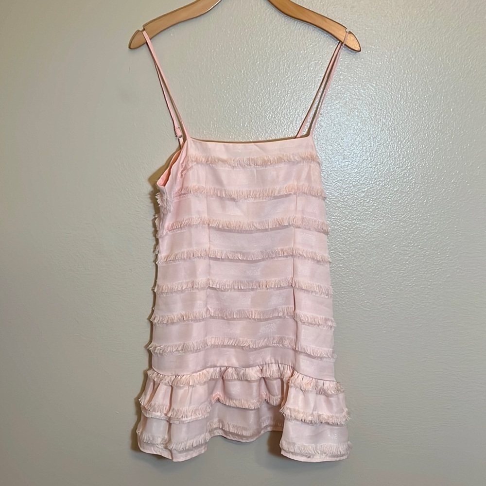 Polly Light Pink Spaghetti Strap Fringe Summer Dress